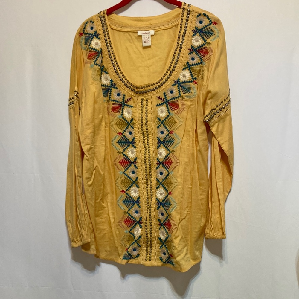 Sundance Yellow Embroidered Blouse NWOT
